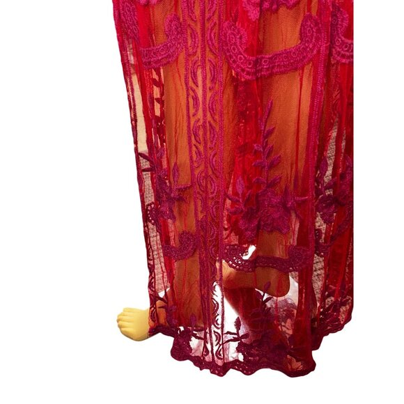 Sheer Floral Mesh Maxi Dress/Overlay with Plunge Neckline Fairy Castlecore - Picture 8 of 11